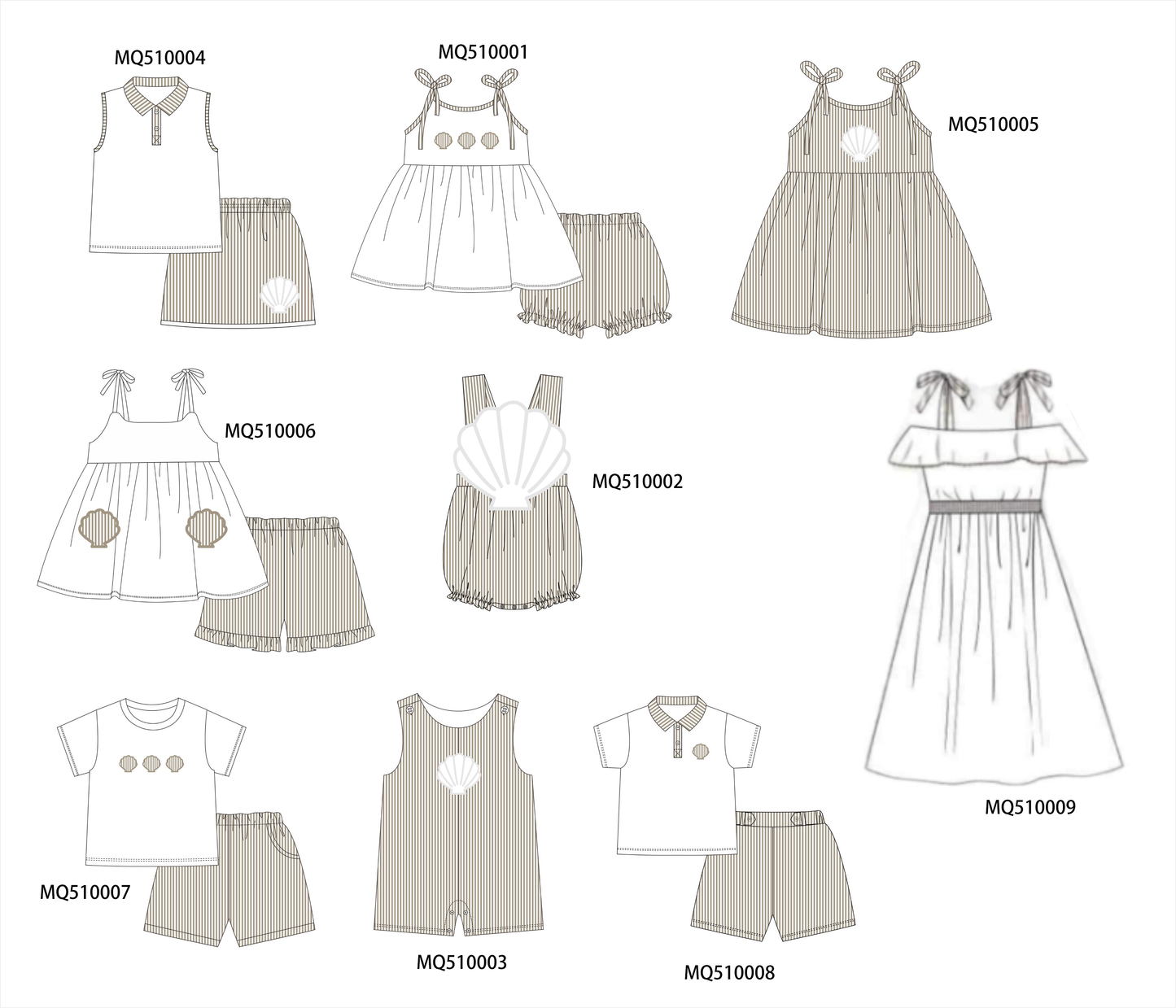 PO70 Brown shellfish applique stripe collection