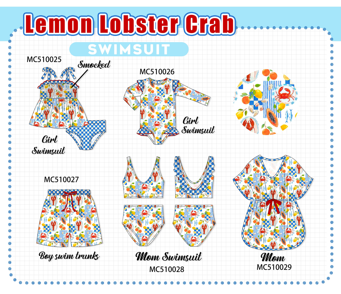 PO69 Lemon lobster crab print collection