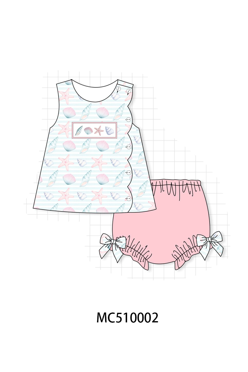 PO69 Pink shells starfish embroidery collection