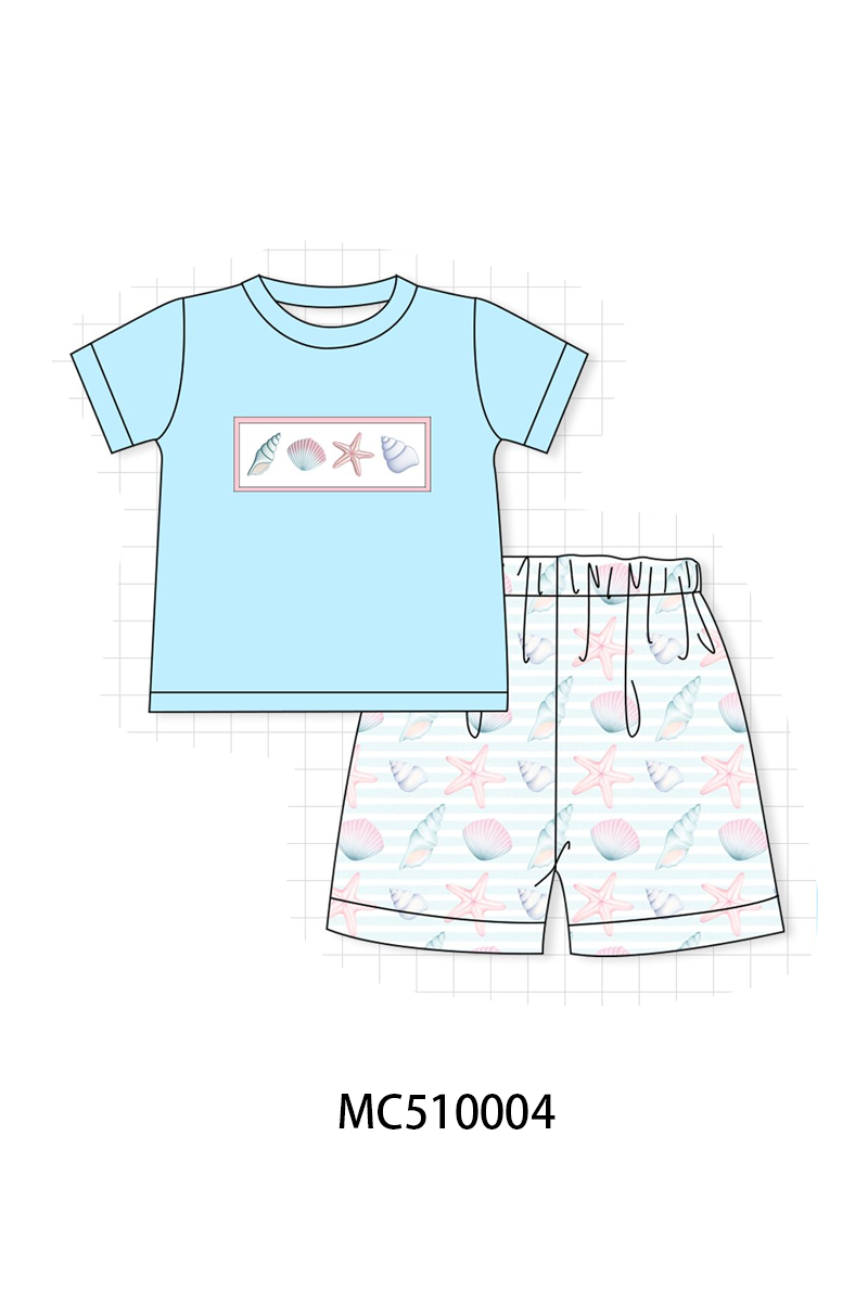 PO69 Pink shells starfish embroidery collection