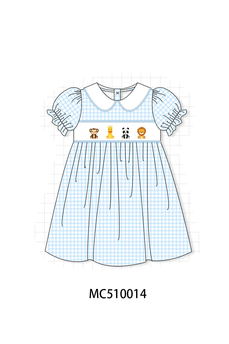 PO69 Blue zoo animal embroidery gingham collection
