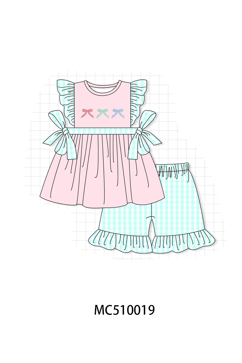 PO69 Pink bow embroidery ruffle collection