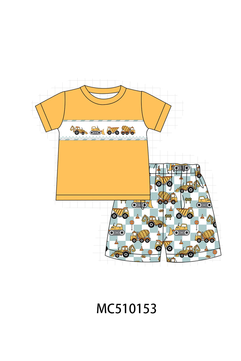 *Pre-Order* Construction vehicle embroidery checkered collection