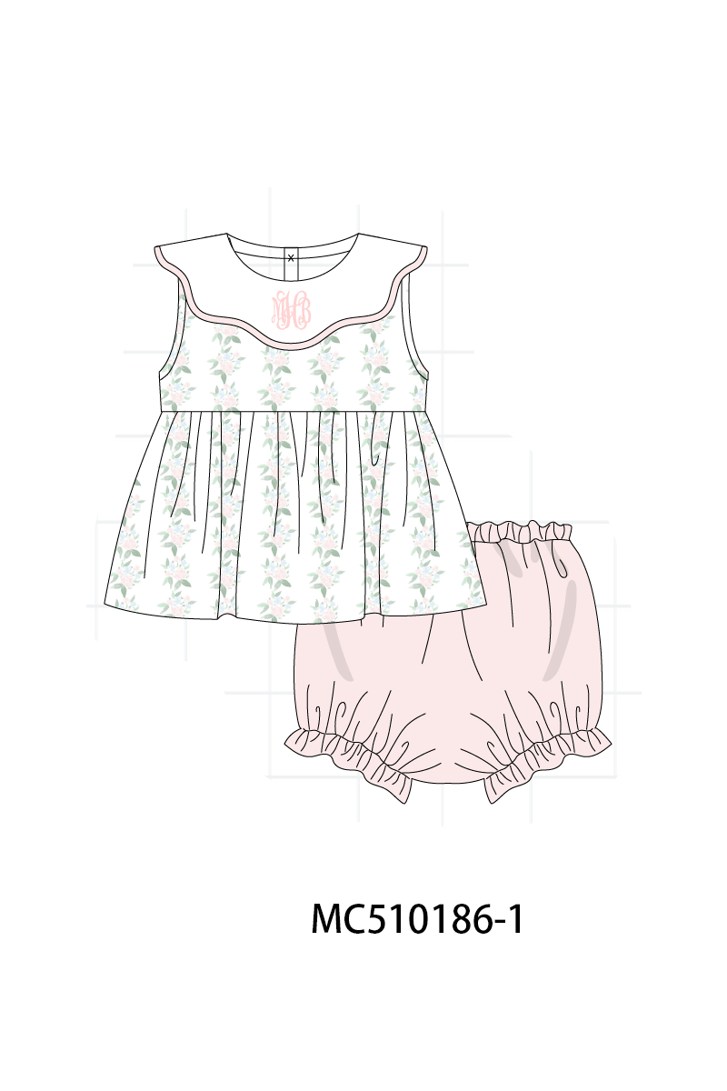 *Pre-Order* Pink monogram embroidery floral ruffle collection
