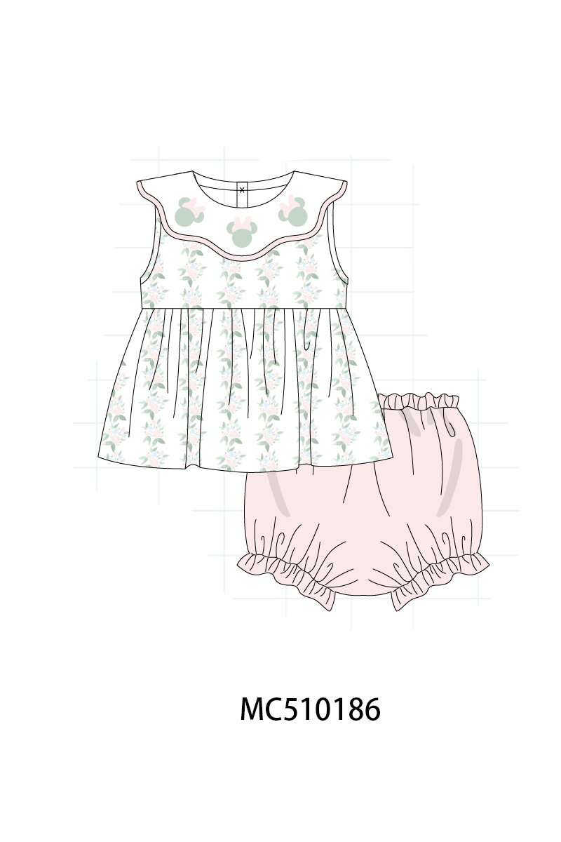 *PreOrder* Pink character applique floral ruffle collection