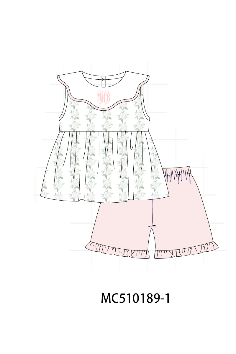 *Pre-Order* Pink monogram embroidery floral ruffle collection