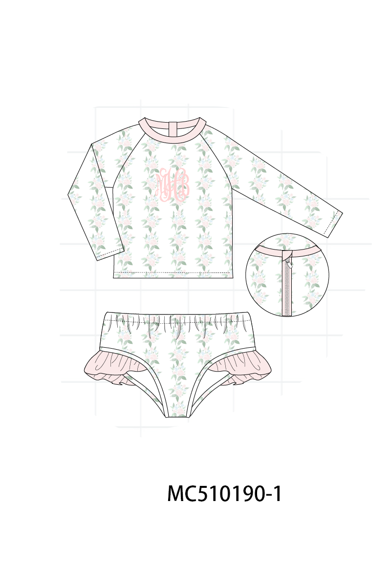 *Pre-Order* Pink monogram embroidery floral ruffle collection