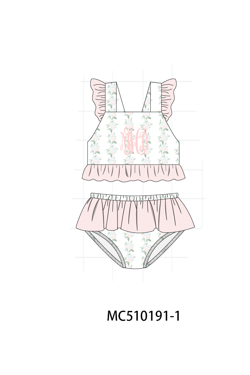 *Pre-Order* Pink monogram embroidery floral ruffle collection