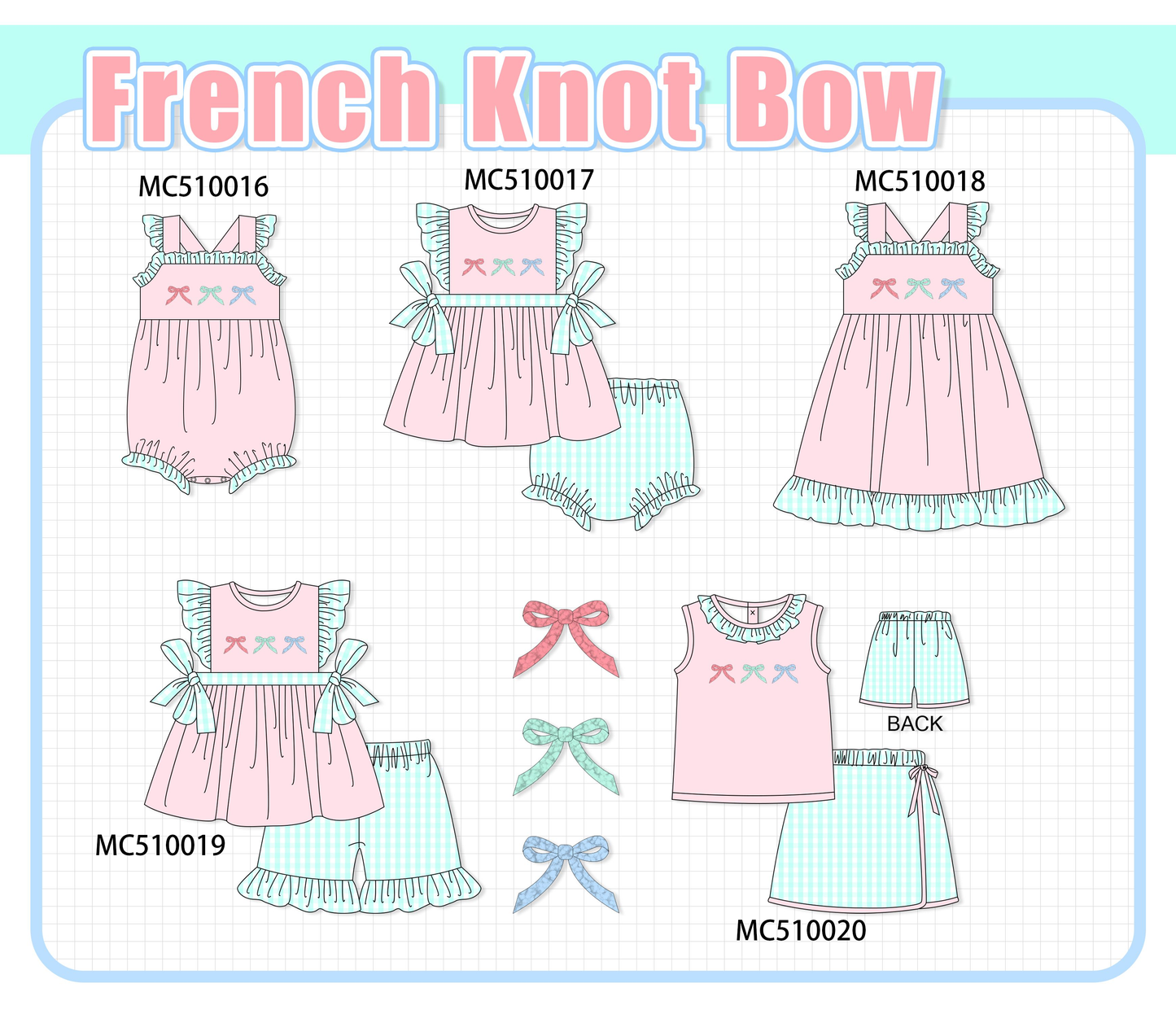 PO69 Pink bow embroidery ruffle collection