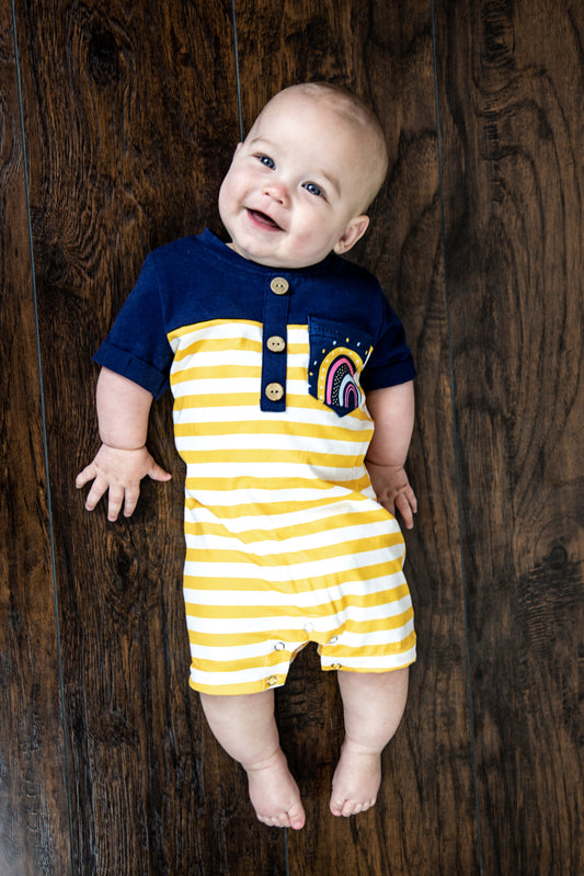 Navy stripe baby romper
