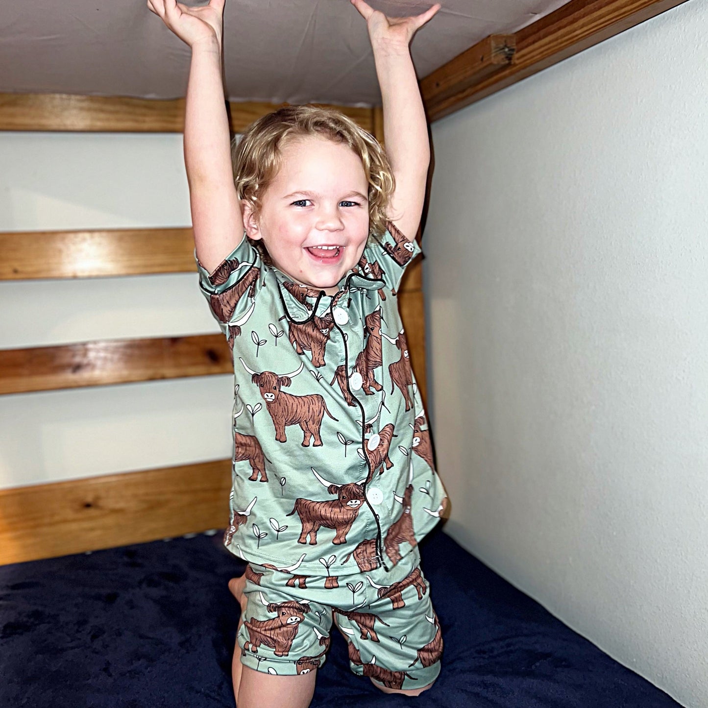 Western Cow Short Sleeve Button Up Pajamas