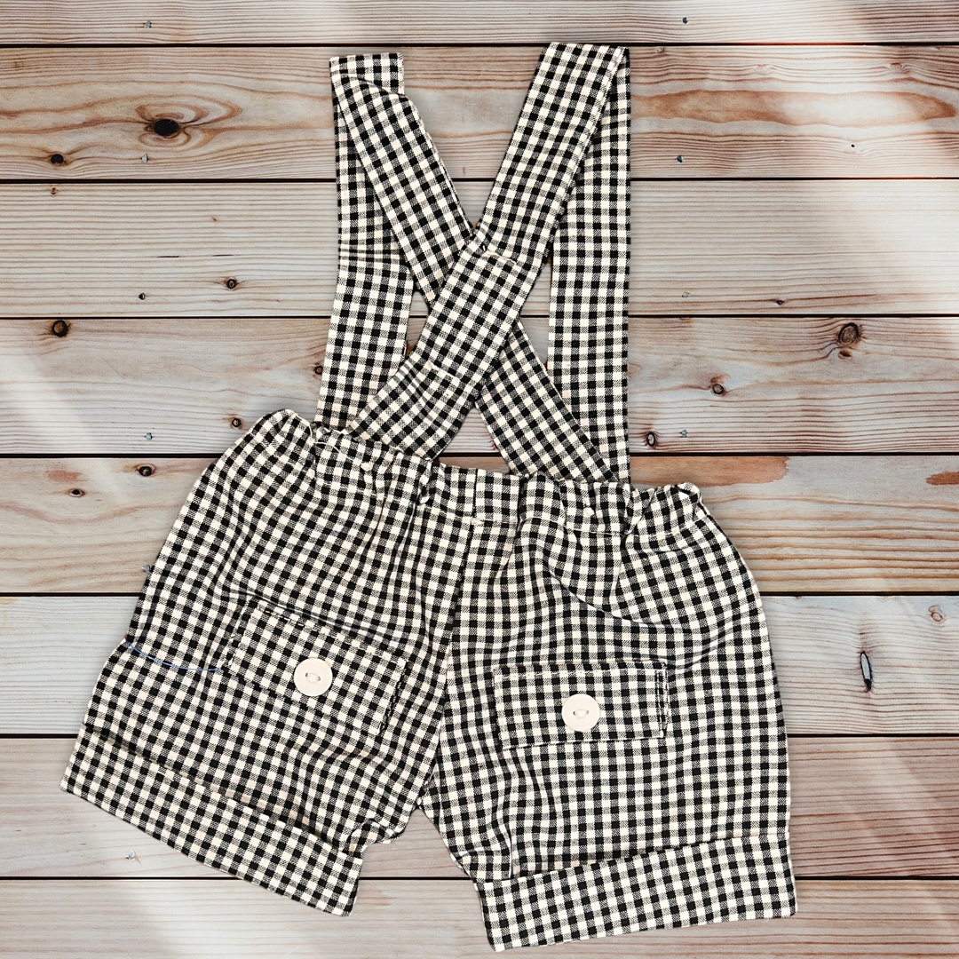 Gingham Shortalls - Black and White