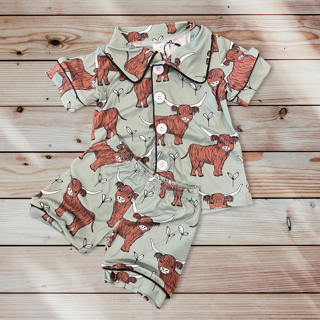 Western Cow Short Sleeve Button Up Pajamas
