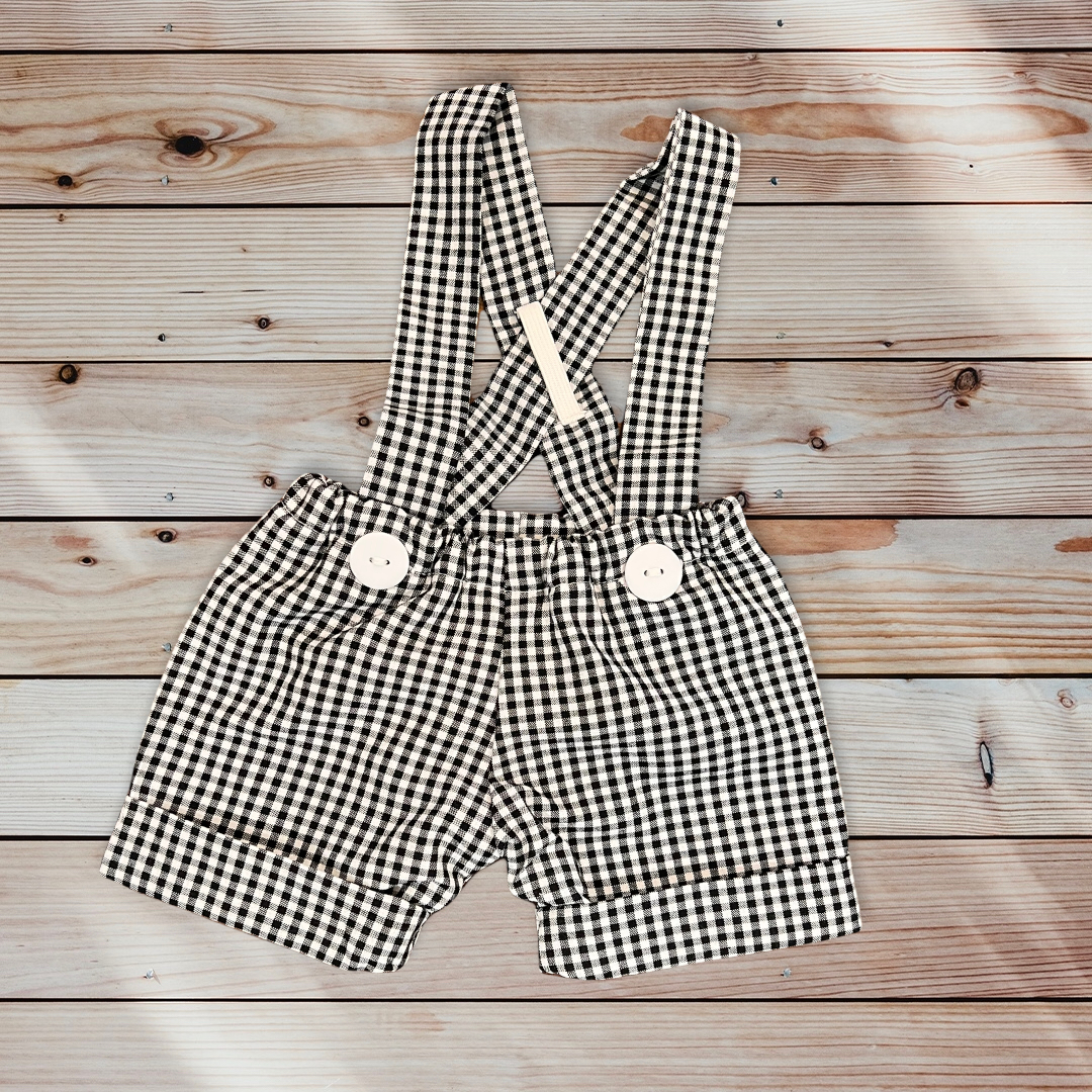 Gingham Shortalls - Black and White