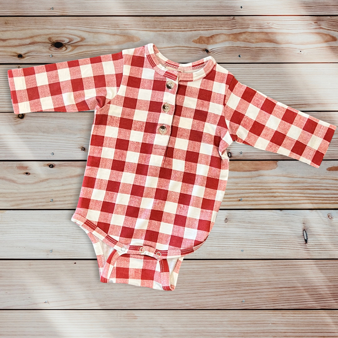 Long Sleeve Henley Bodysuit in Chili