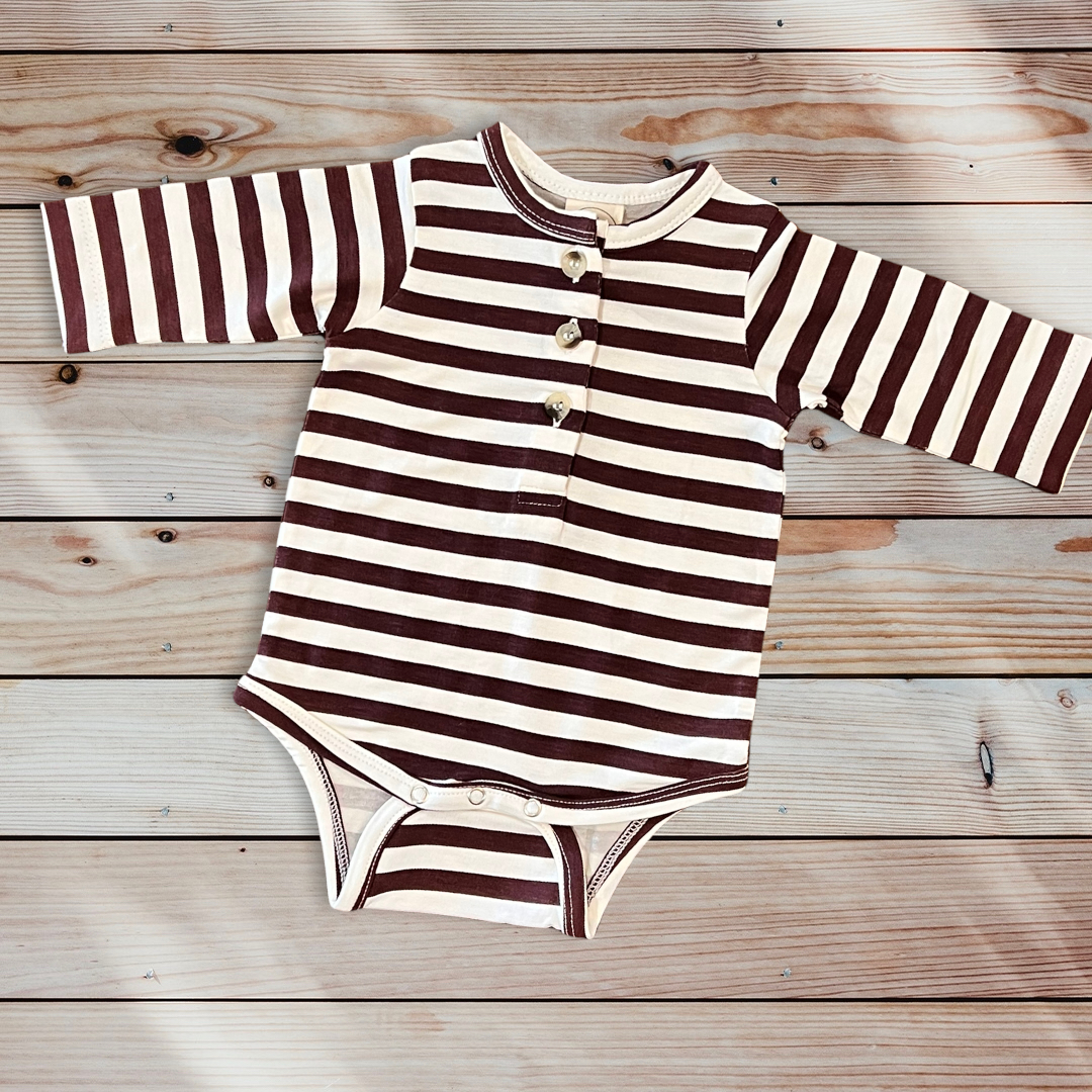 Long Sleeve Henley Bodysuit in Mahogany