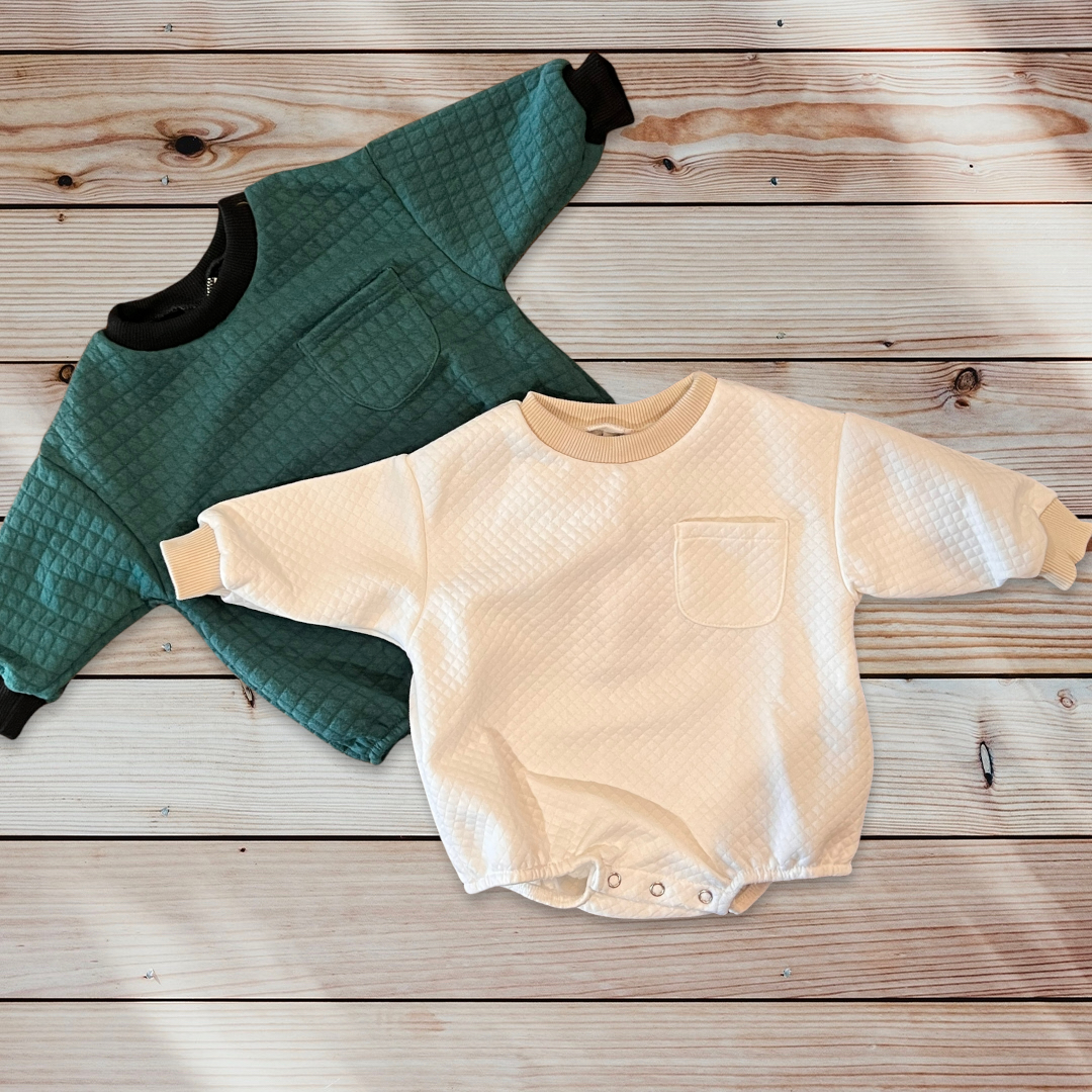 Quilted Sweatshirt Romper - Forest