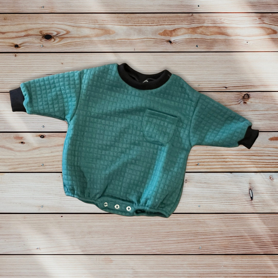 Quilted Sweatshirt Romper - Forest