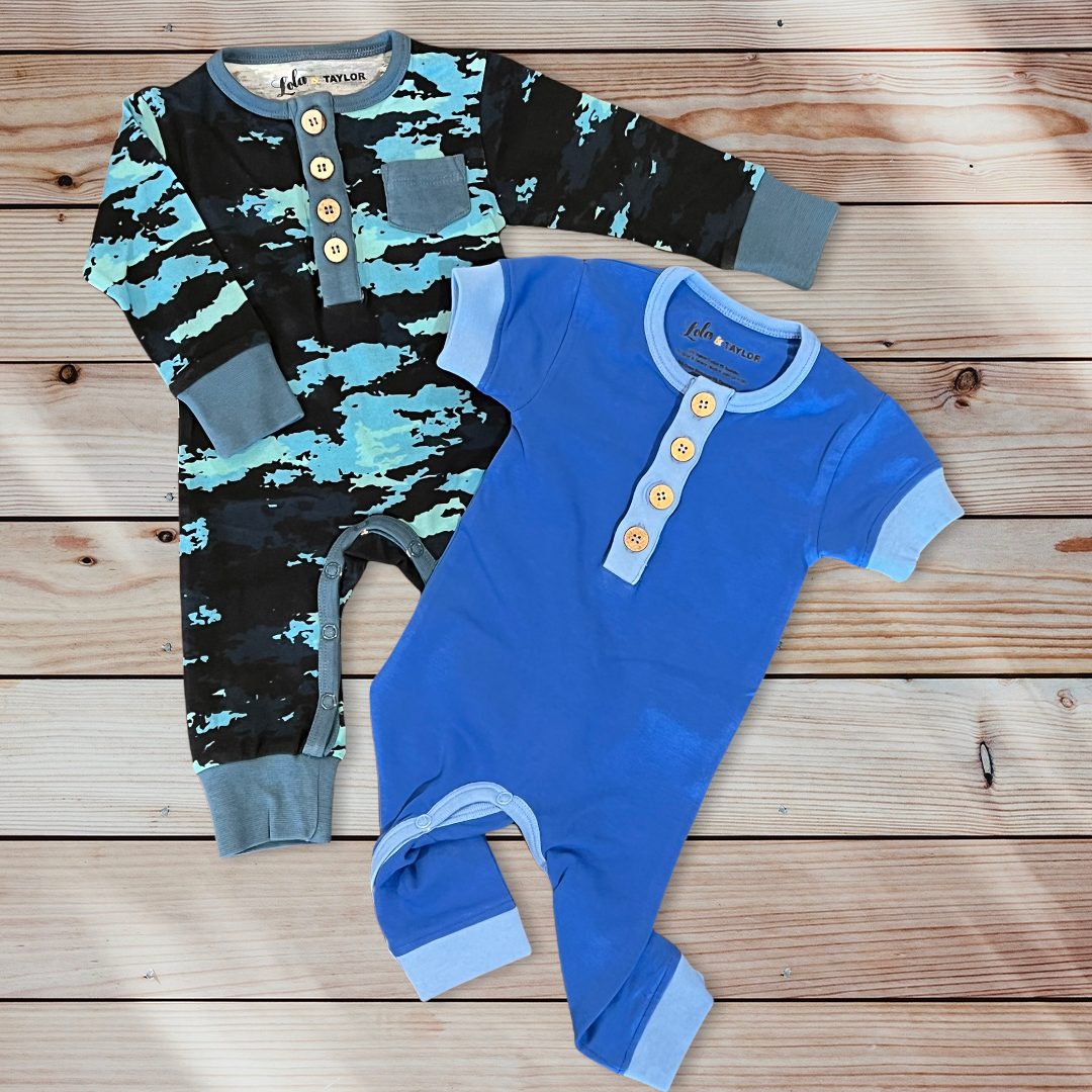 Wooden Button Romper - Modern Camo (Organic)