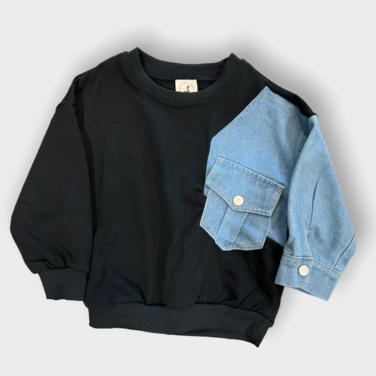 Asymmetrical Denim Sweater | Black