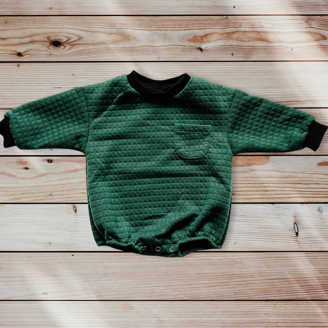 Quilted Sweatshirt Romper - Forest