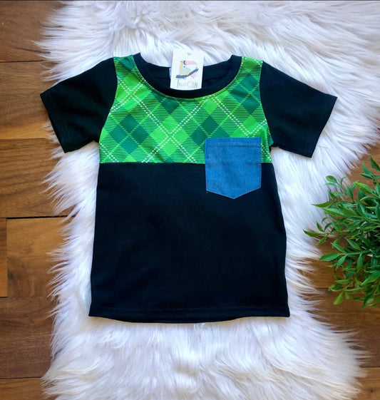 Denim Tartan Plaid Pocket Tee