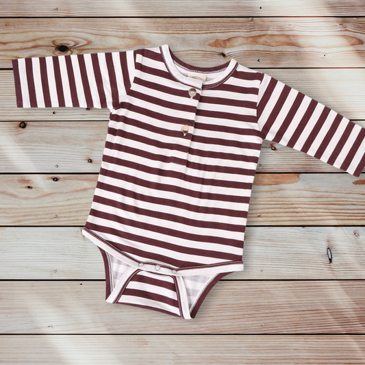 Long Sleeve Henley Bodysuit in Mahogany