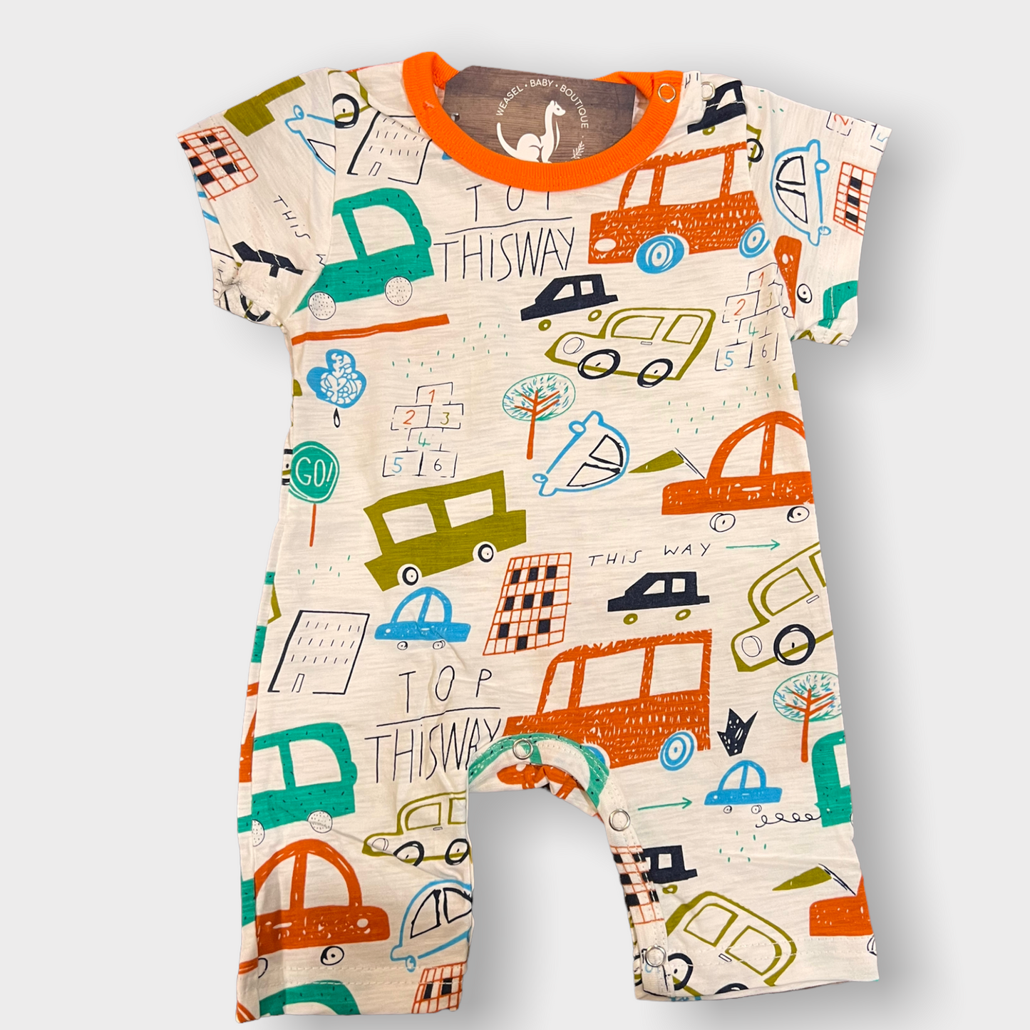 Short Sleeve Romper | Transportation