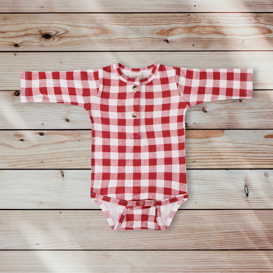 Long Sleeve Henley Bodysuit in Chili