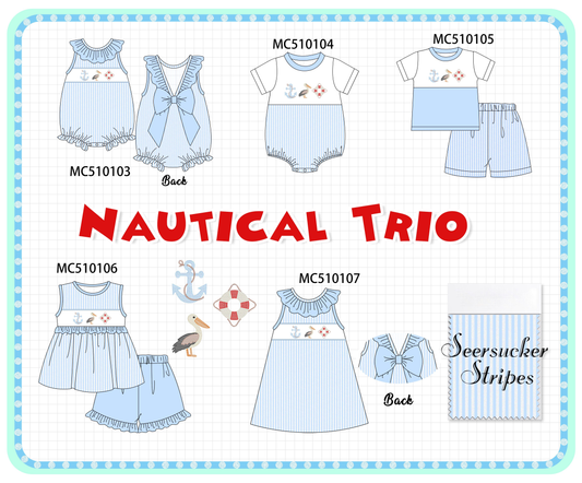 PO69 Blue nautical trio embroidery stripe collection