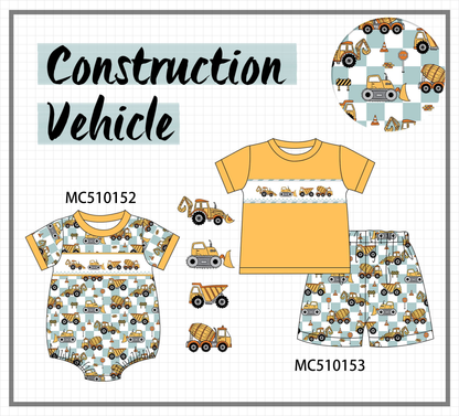 *Pre-Order* Construction vehicle embroidery checkered collection