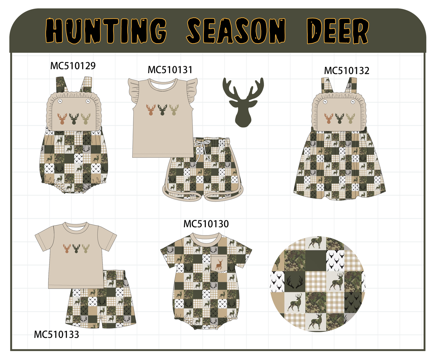 PO69 Green hunting deer embroidery collection