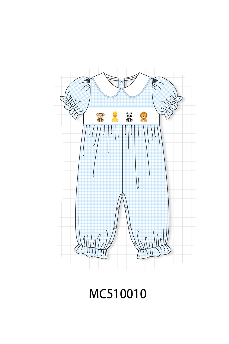 PO69 Blue zoo animal embroidery gingham collection