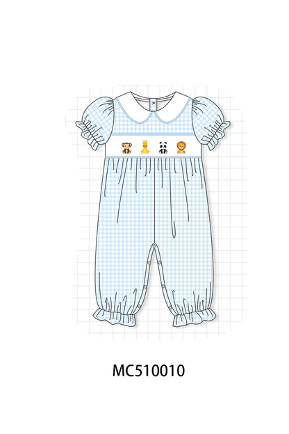 PO69 Blue zoo animal embroidery gingham collection