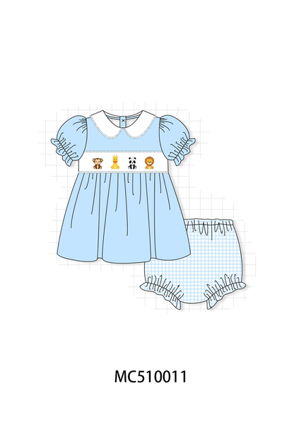 PO69 Blue zoo animal embroidery gingham collection