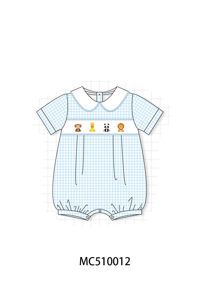 PO69 Blue zoo animal embroidery gingham collection