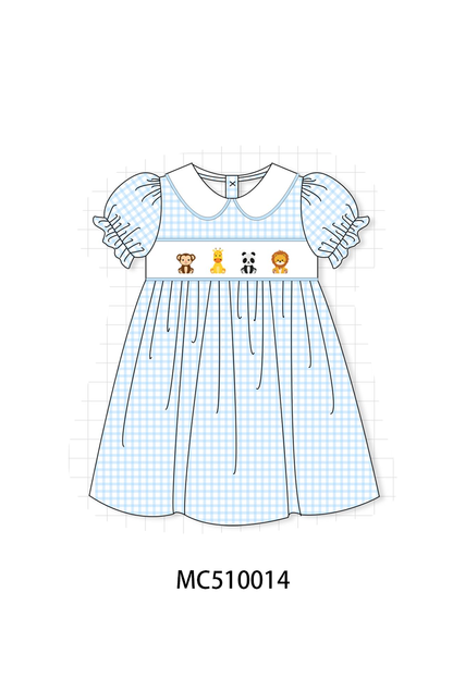PO69 Blue zoo animal embroidery gingham collection
