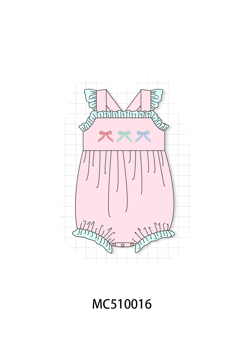PO69 Pink bow embroidery ruffle collection