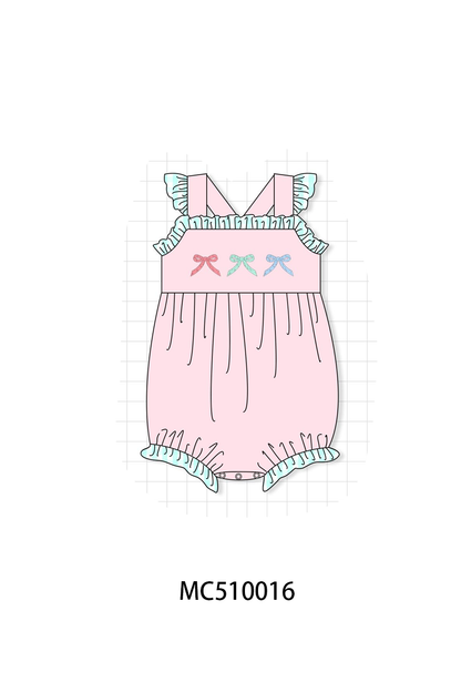 PO69 Pink bow embroidery ruffle collection