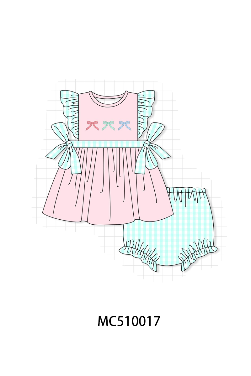 PO69 Pink bow embroidery ruffle collection