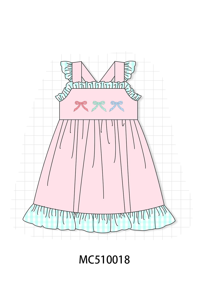 PO69 Pink bow embroidery ruffle collection