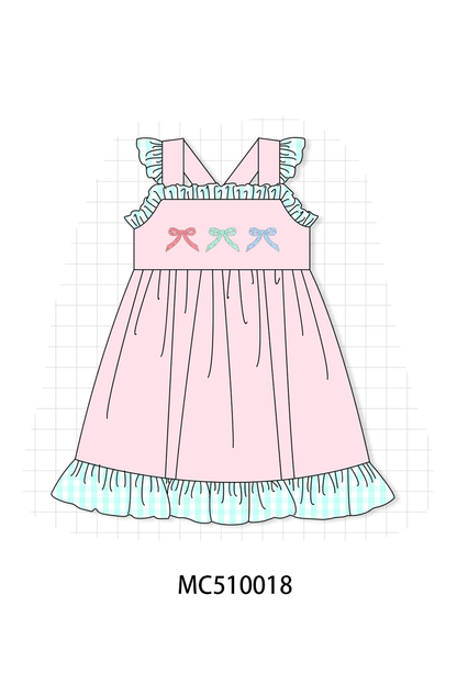 PO69 Pink bow embroidery ruffle collection