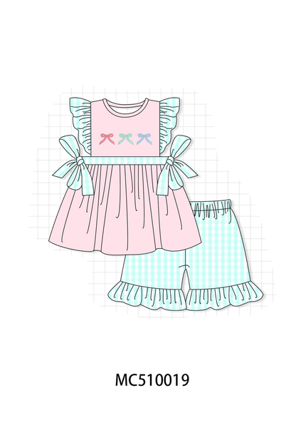 PO69 Pink bow embroidery ruffle collection
