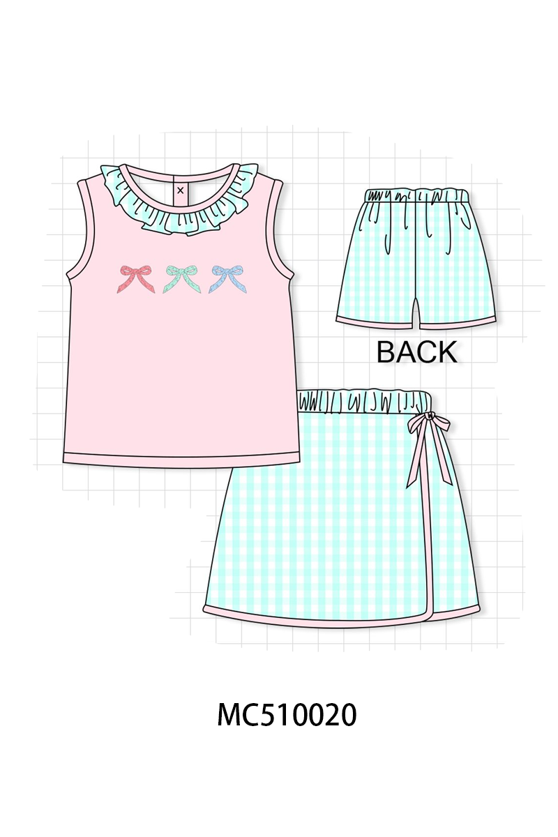 PO69 Pink bow embroidery ruffle collection