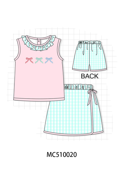 PO69 Pink bow embroidery ruffle collection