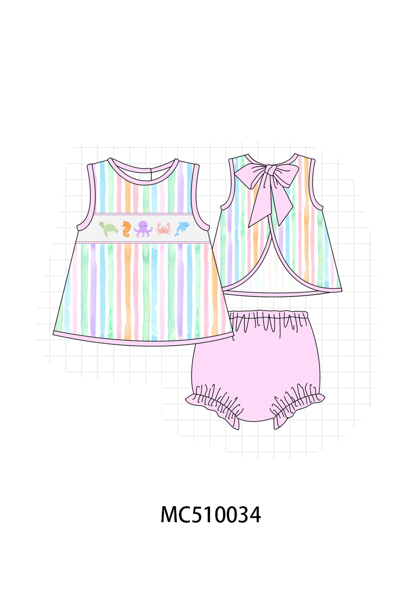 PO69 Purple marine smocked stripe collection