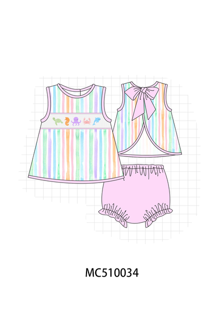 PO69 Purple marine smocked stripe collection