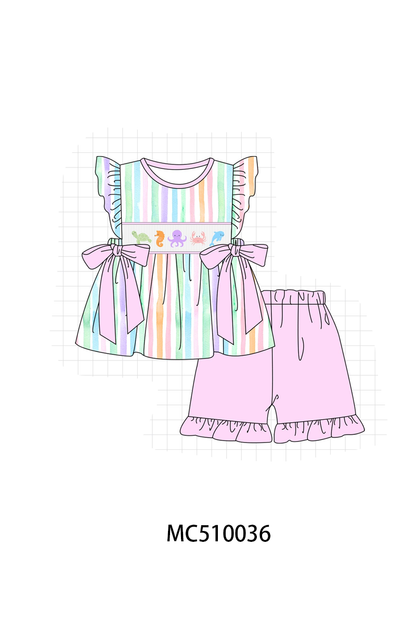 PO69 Purple marine smocked stripe collection