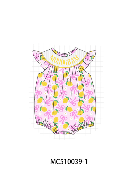 PO69 Purple bow lemon monogram smocked collection