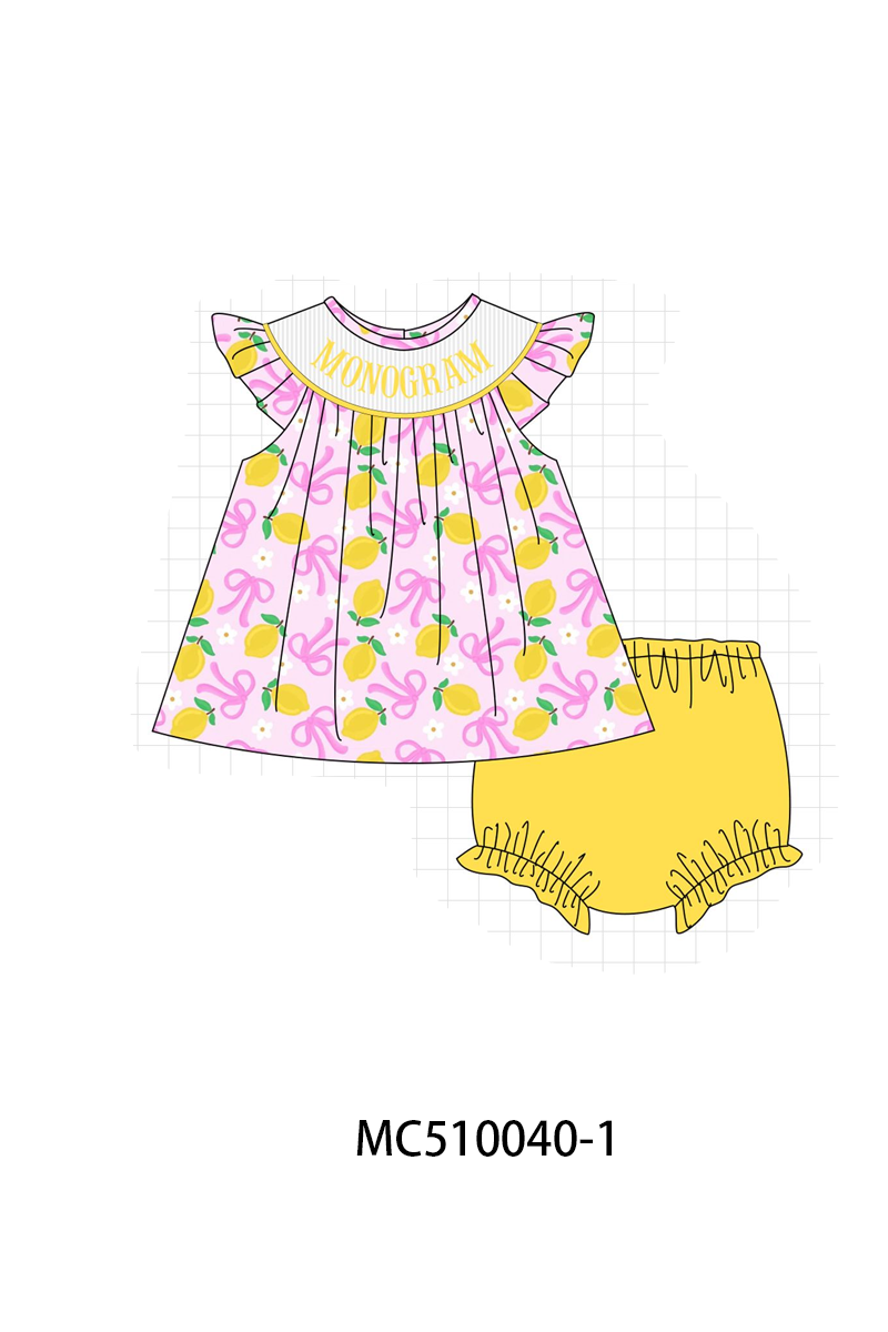 PO69 Purple bow lemon monogram smocked collection